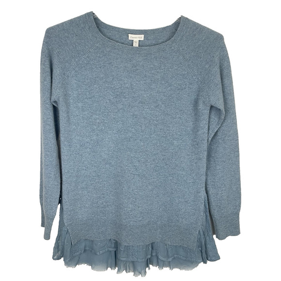 Garnet Hill 100 % Cashmere Tunic Sweater Size Small Blue Lace Trim Boho Coastal - Picture 1 of 11